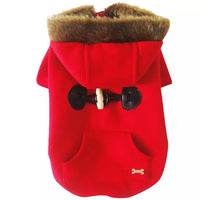 Warm Winter Hooded Jacket For Fido in A Lovely Shade of Red.