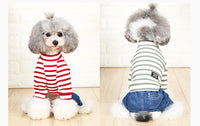 Jeans and Stripes For Everyone.   Doggy Denim Jumpsuit Is Too Cool!