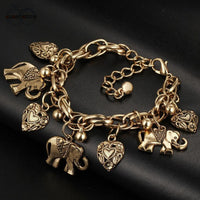 Vintage Elephant Heart Charm Bracelet