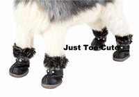 Stylish Waterproof Dog Boots with Faux Fur Trim and Rubber Sole